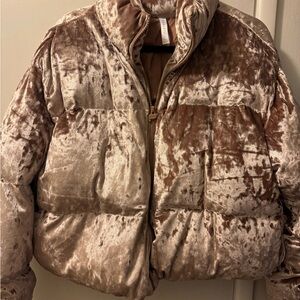 Fabletics Velvet Puffer Jacket in Tan and Cream perfect condition